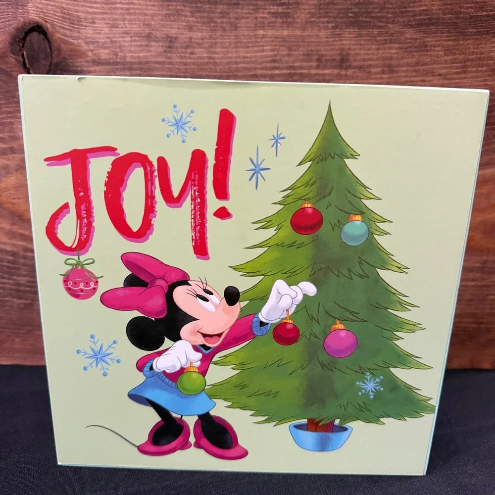 Disney Minnie Mouse Joy Christmas Tree Wood Box Sign Holiday Decor 8x8 Sign